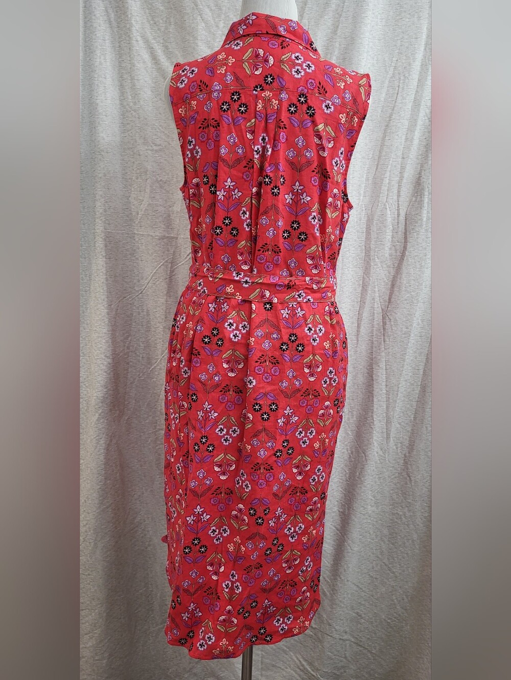 Ann Taylor Floral Linen Blend Sleeveless Shift Dress Red Purple Tie Size M New - Picture 3 of 12